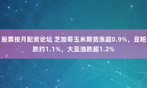 股票按月配资论坛 芝加哥玉米期货涨超0.9%，豆粕跌约1.1%，大豆油跌超1.2%